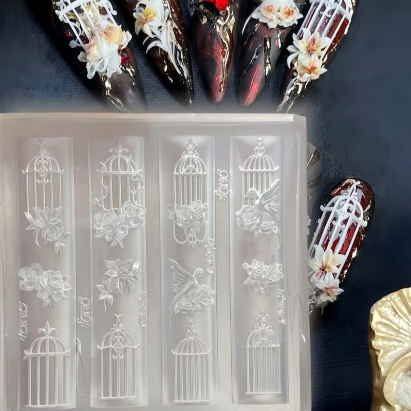 Nail Art Gothic - Schmetterlings-Kerzenhalter, Rosen-Vogelkäfig-Windspiel, 3D-Wunschbrunnen, Gothic Press-On Nägel,