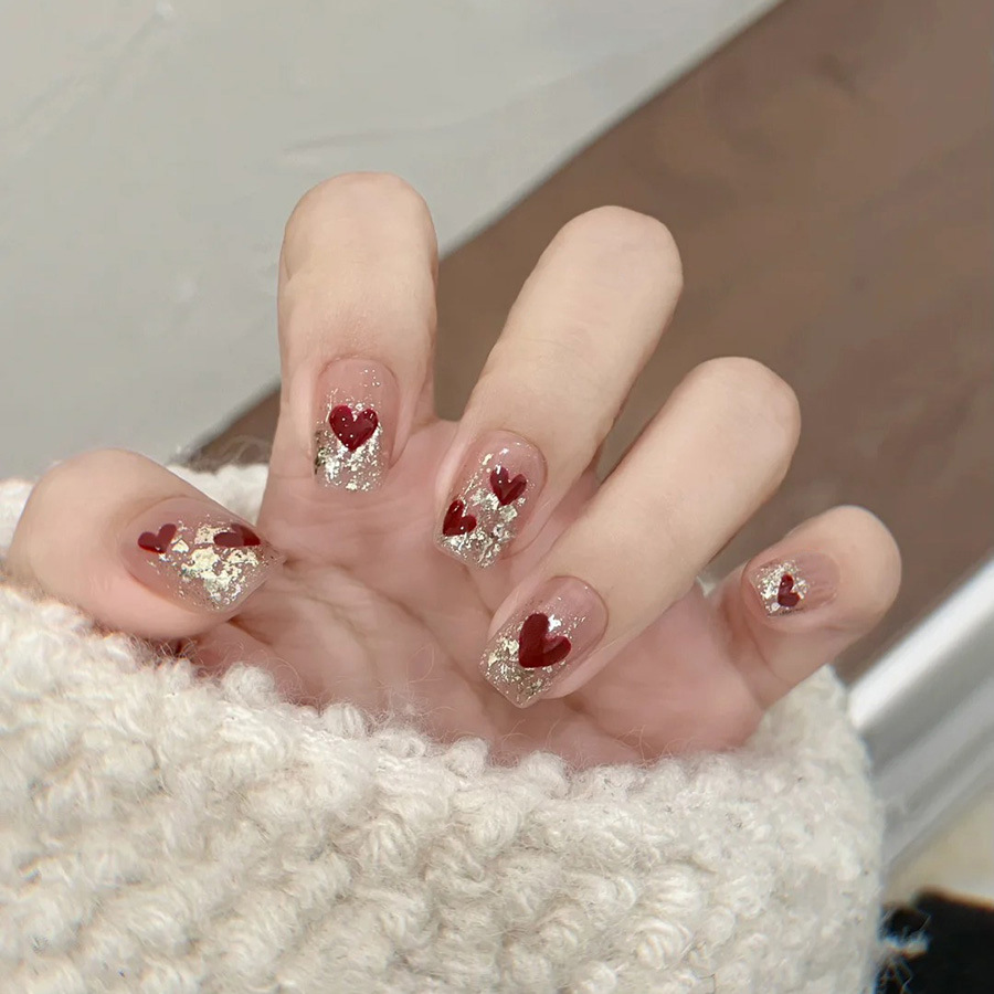 24 Stück/Set kurze, quadratisc – Nail Art Red Bewertung und Preis