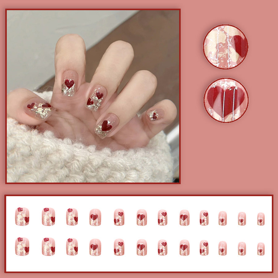 24 Stück/Set kurze, quadratisc – Nail Art Red Bewertung und Preis